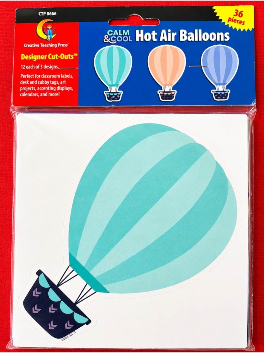 Hot Air Balloons Designer Cut-Outs Three Different Colors 36 Pieces Classroom